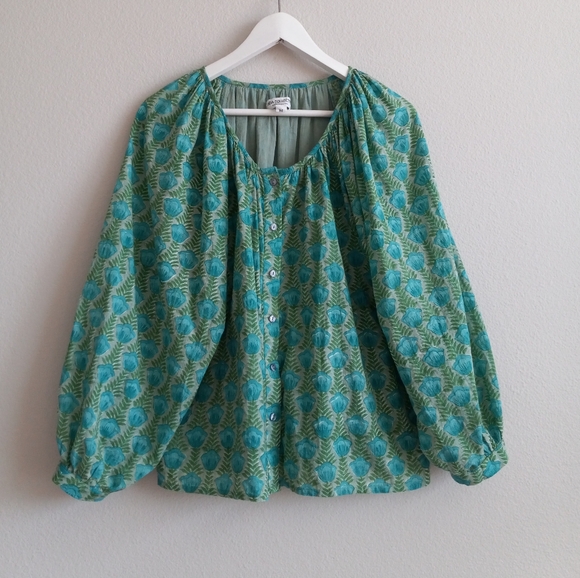 Emerson Fry India Collection Frances Blouse Organic Cotton Block Printed M - Picture 6 of 15